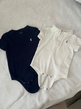 Ralph Lauren Navy & White Baby Polo Bodysuit Set
